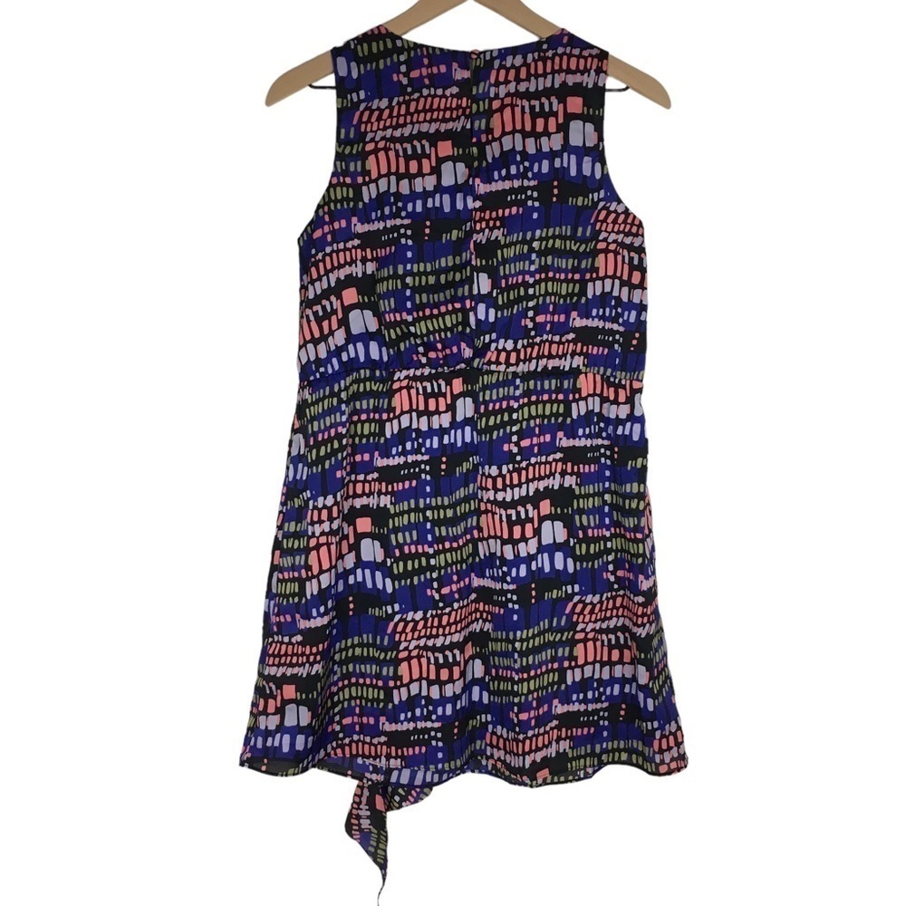 THEME Mini Dress Sheer Flowy Multicolor Geo Mod Print Ruffle Sleeveless Small - Picture 4 of 11